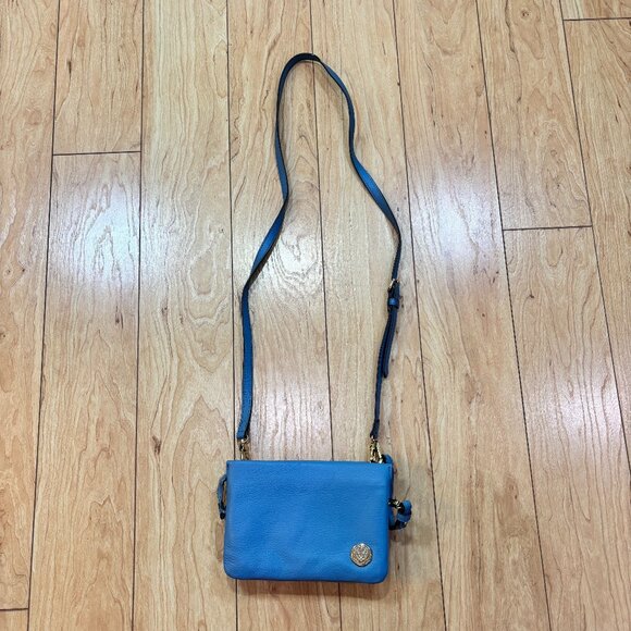 Vince Camuto Crossbody Bag Baby Blue Pebble Leather Gold Small Wristlet Wallet - Picture 1 of 11